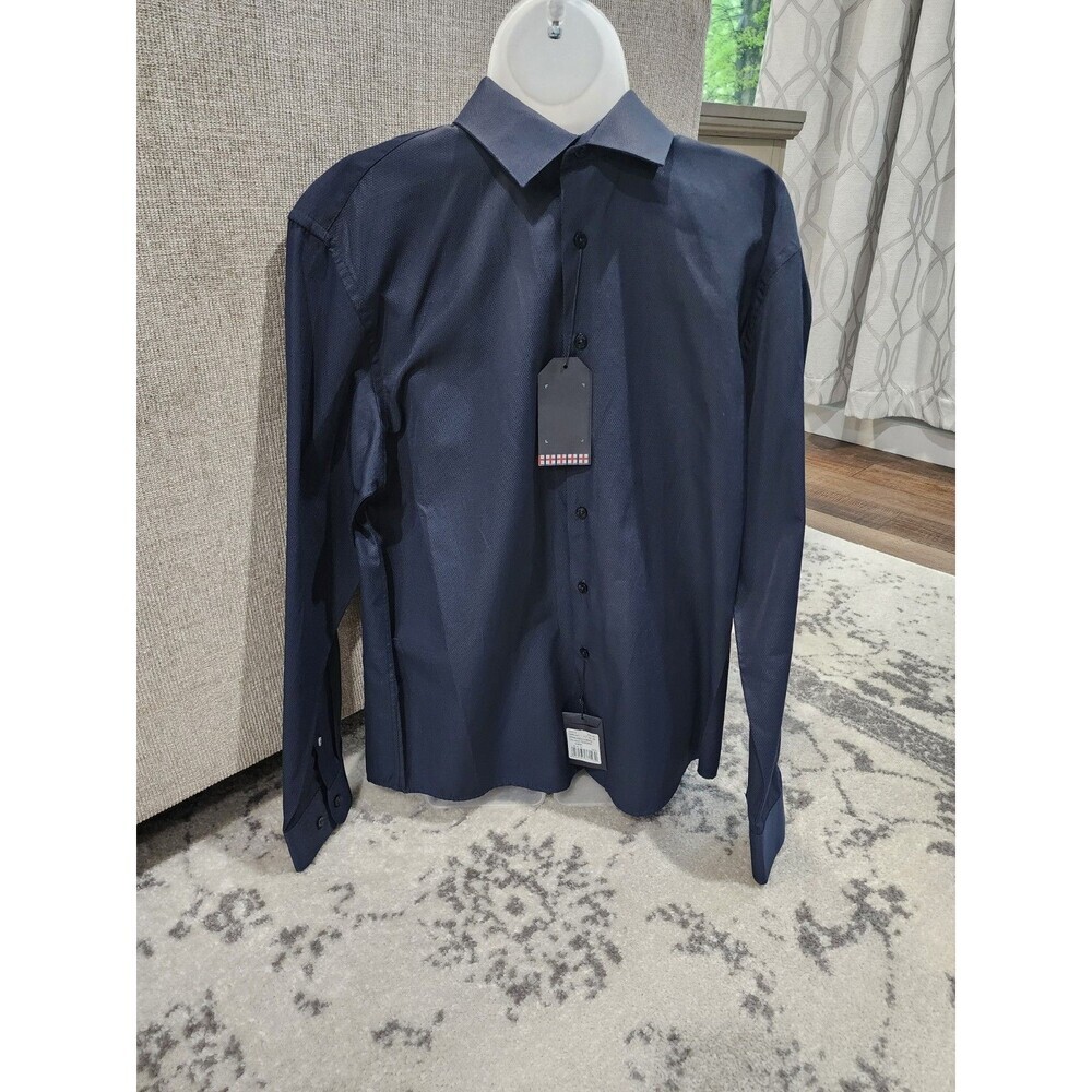 Ben Sherman Men's NWT Navy Teardrop Dobby Slim Fit Dress Shirt Size 32/33
